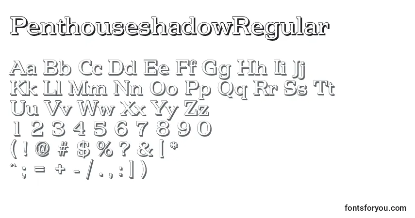 A fonte PenthouseshadowRegular – alfabeto, números, caracteres especiais