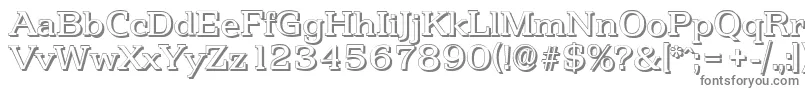 PenthouseshadowRegular-fontti – harmaat kirjasimet valkoisella taustalla