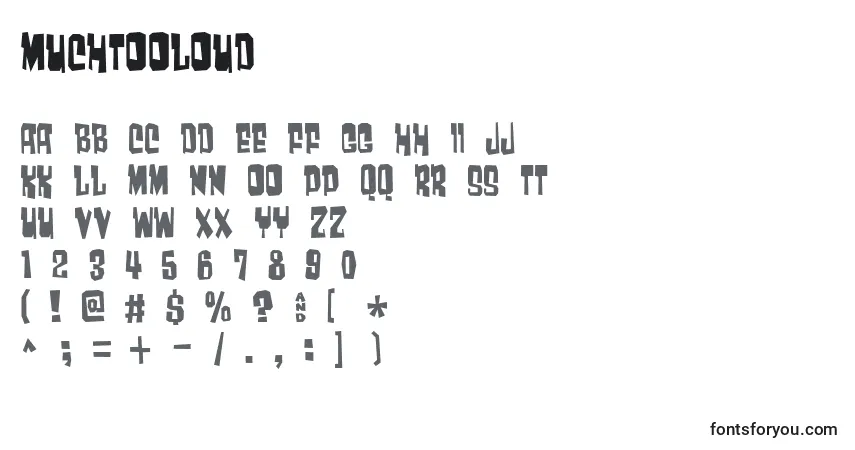 Schriftart Muchtooloud – Alphabet, Zahlen, spezielle Symbole