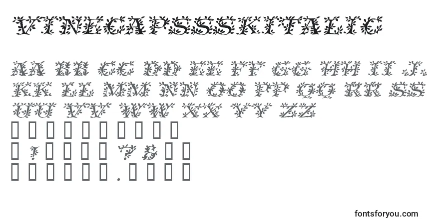 Schriftart VinecapssskItalic – Alphabet, Zahlen, spezielle Symbole