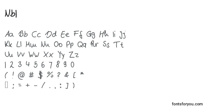 Fuente Nb1 - alfabeto, números, caracteres especiales