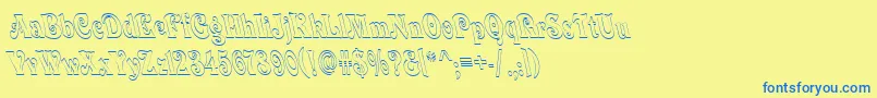 フォントQuardi – 青い文字が黄色の背景にあります。