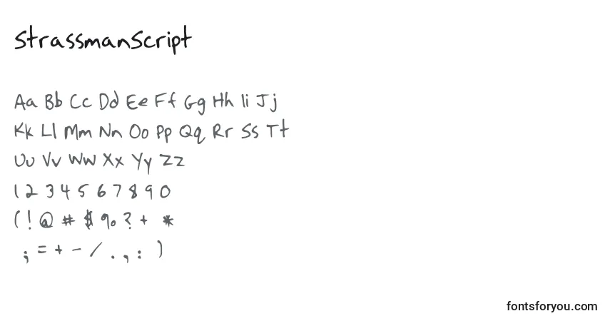 Schriftart StrassmanScript – Alphabet, Zahlen, spezielle Symbole
