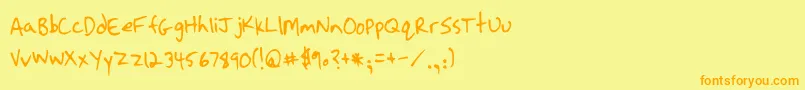 フォントStrassmanScript – オレンジの文字が黄色の背景にあります。