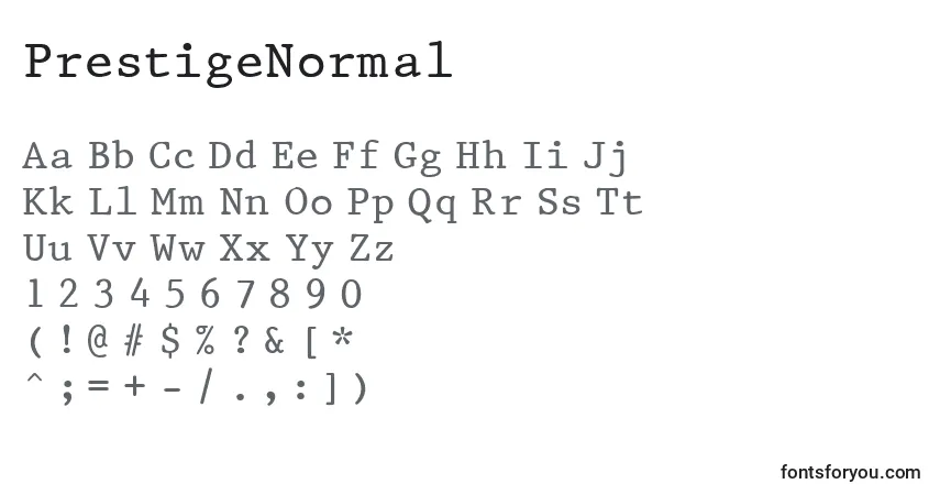 A fonte PrestigeNormal – alfabeto, números, caracteres especiais