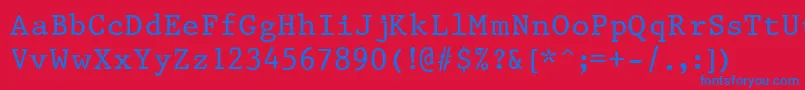 PrestigeNormal-Schriftart – Blaue Schriften auf rotem Hintergrund