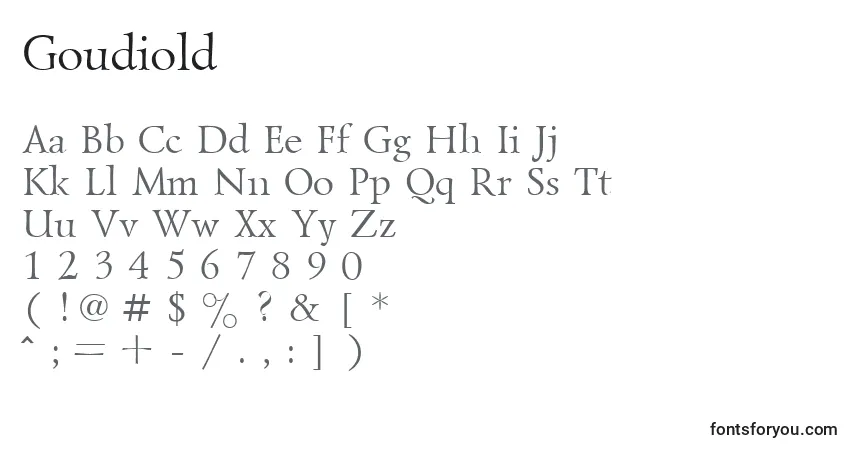 Czcionka Goudiold – alfabet, cyfry, specjalne znaki