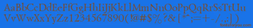 フォントGoudiold – 茶色の文字が青い背景にあります。