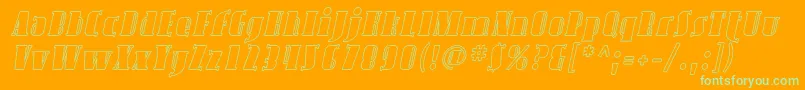 AvondaleOutlineItalic-Schriftart – Grüne Schriften auf orangefarbenem Hintergrund