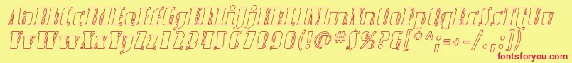 AvondaleOutlineItalic-Schriftart – Rote Schriften auf gelbem Hintergrund
