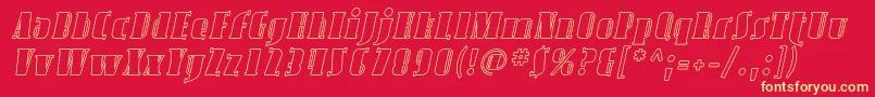 Fonte AvondaleOutlineItalic – fontes amarelas em um fundo vermelho