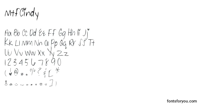 Czcionka MtfCindy – alfabet, cyfry, specjalne znaki