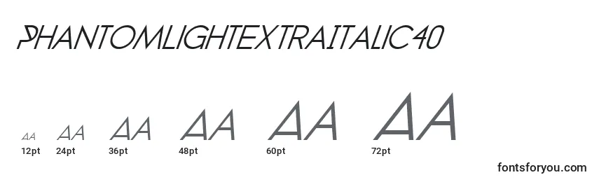 Размеры шрифта PhantomLightExtraItalic40