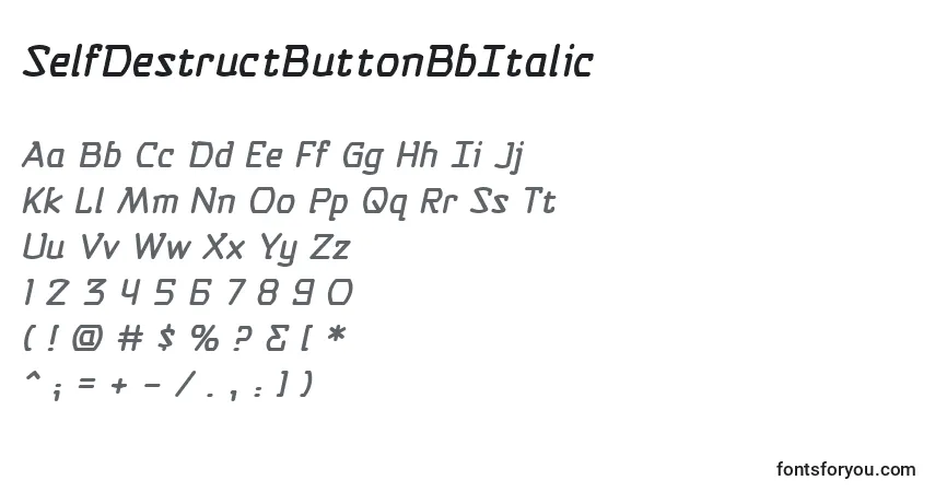 Czcionka SelfDestructButtonBbItalic – alfabet, cyfry, specjalne znaki