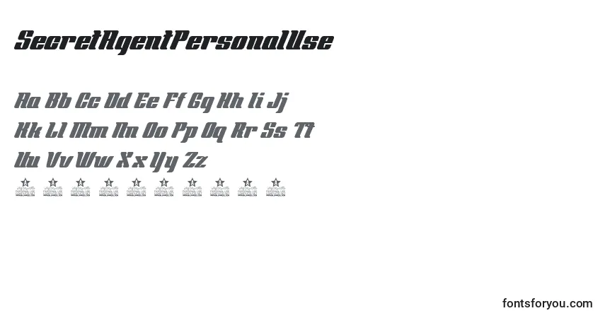 Czcionka SecretAgentPersonalUse – alfabet, cyfry, specjalne znaki