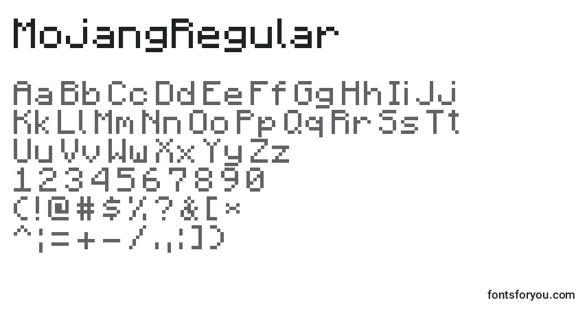 Czcionka MojangRegular – alfabet, cyfry, specjalne znaki