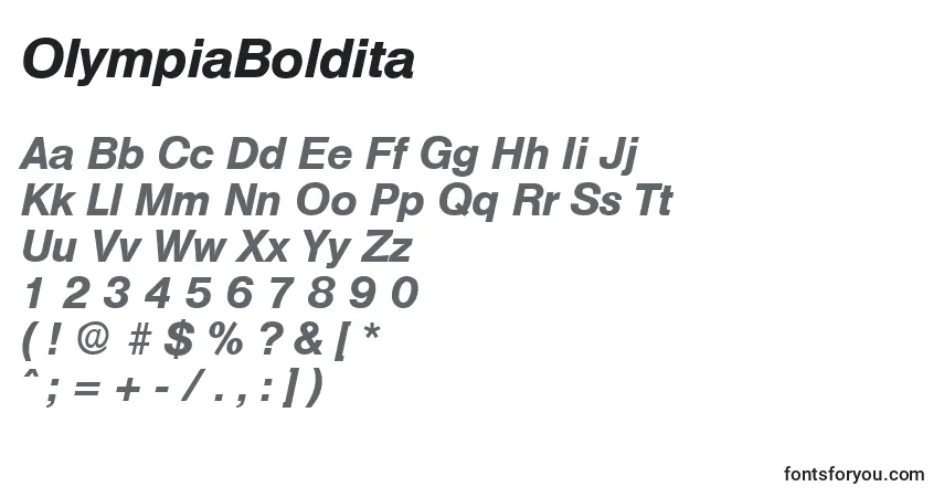 A fonte OlympiaBoldita – alfabeto, números, caracteres especiais