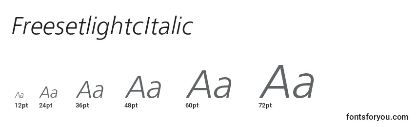 Размеры шрифта FreesetlightcItalic