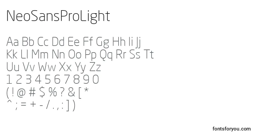 A fonte NeoSansProLight – alfabeto, números, caracteres especiais