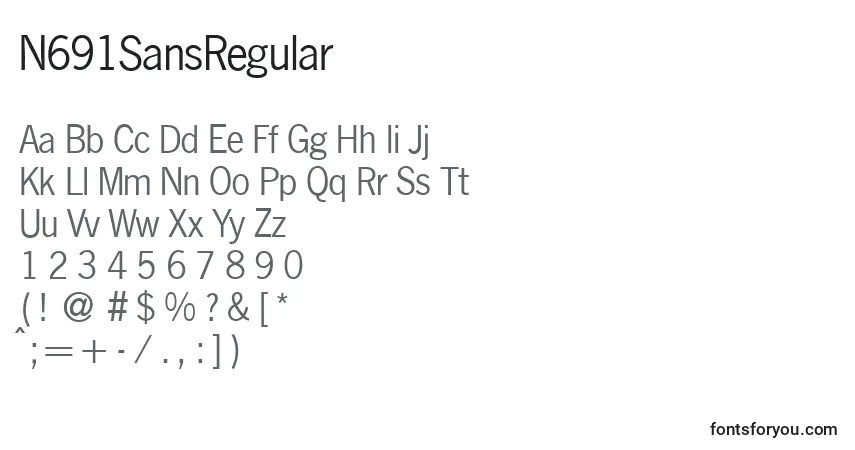 A fonte N691SansRegular – alfabeto, números, caracteres especiais