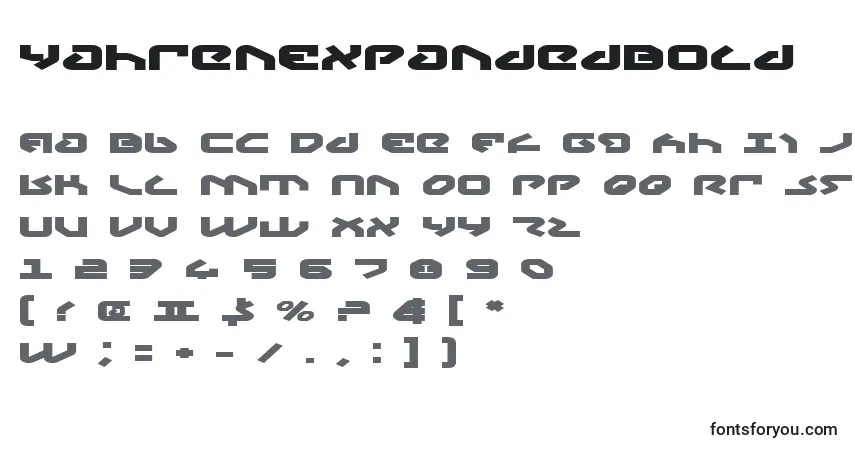 Czcionka YahrenExpandedBold – alfabet, cyfry, specjalne znaki