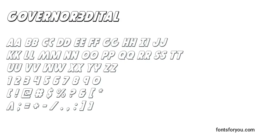 Governor3Ditalフォント–アルファベット、数字、特殊文字