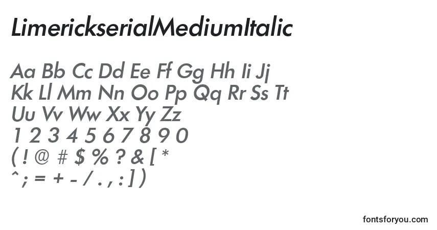 LimerickserialMediumItalicフォント–アルファベット、数字、特殊文字