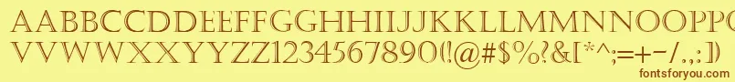 フォントCastellar – 茶色の文字が黄色の背景にあります。