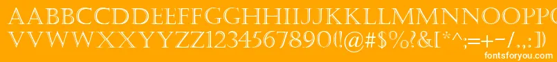 Castellar-Schriftart – Weiße Schriften auf orangefarbenem Hintergrund