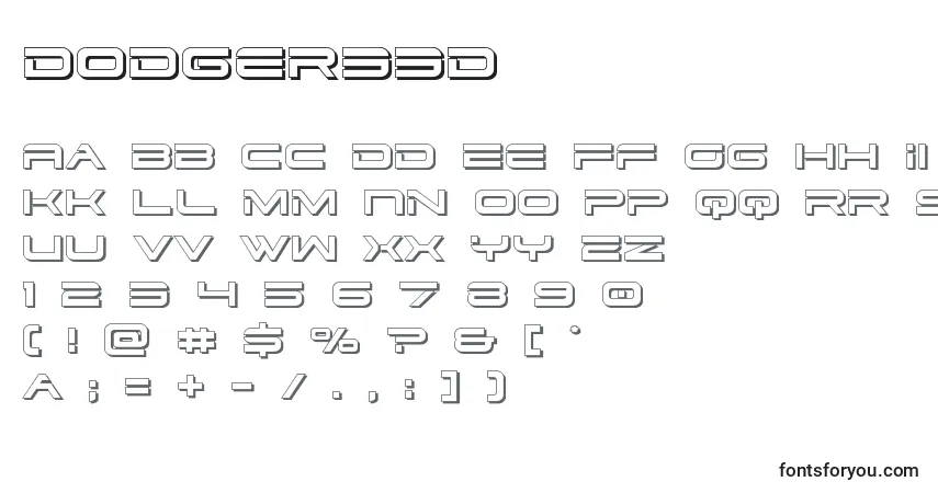 A fonte Dodger33D – alfabeto, números, caracteres especiais