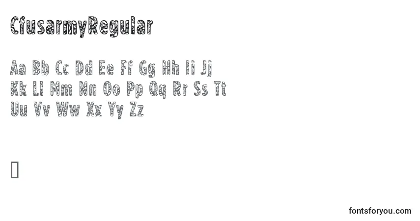 Czcionka CfusarmyRegular – alfabet, cyfry, specjalne znaki