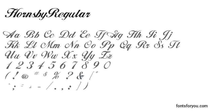 A fonte HornsbyRegular – alfabeto, números, caracteres especiais