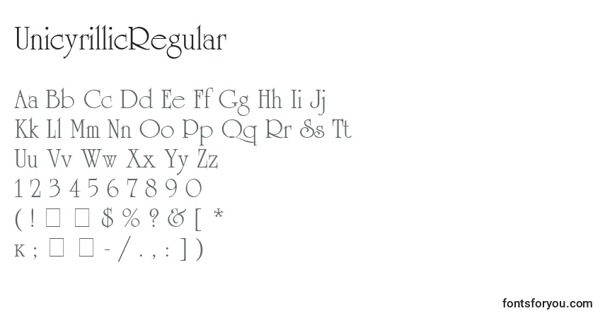 UnicyrillicRegularフォント–アルファベット、数字、特殊文字