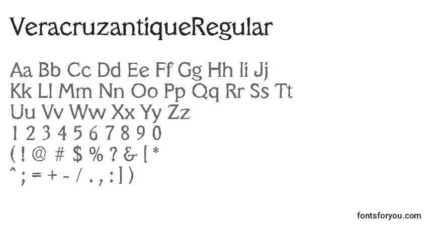 Czcionka VeracruzantiqueRegular – alfabet, cyfry, specjalne znaki