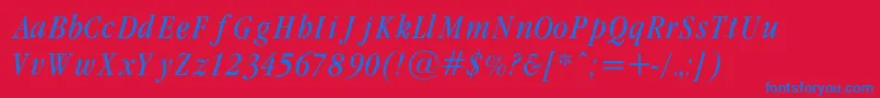 GaramondcondLightItalicRegular-Schriftart – Blaue Schriften auf rotem Hintergrund