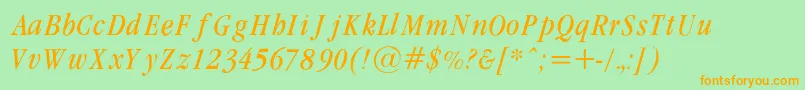GaramondcondLightItalicRegular-Schriftart – Orangefarbene Schriften auf grünem Hintergrund