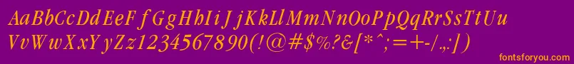 GaramondcondLightItalicRegular Font – Orange Fonts on Purple Background