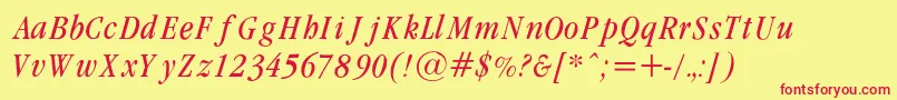 GaramondcondLightItalicRegular Font – Red Fonts on Yellow Background