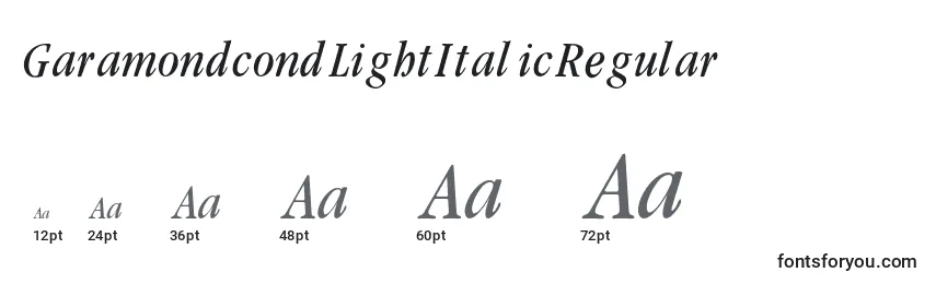 Größen der Schriftart GaramondcondLightItalicRegular