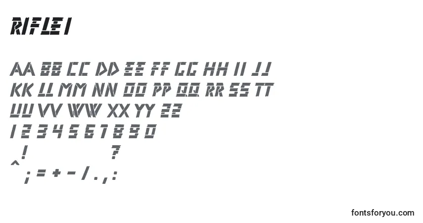 Czcionka Rifle1 – alfabet, cyfry, specjalne znaki