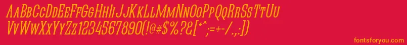 More about QuasticKapsNarrowItalic Font QuasticKapsNarrowItalic Font – Orange Fonts on Red Background