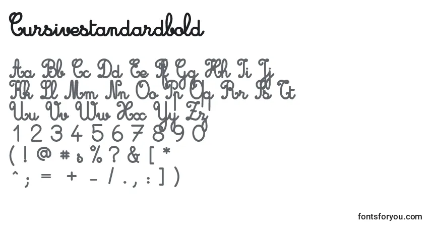 A fonte Cursivestandardbold – alfabeto, números, caracteres especiais