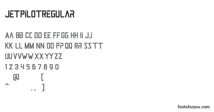 A fonte JetPilotRegular (37082) – alfabeto, números, caracteres especiais