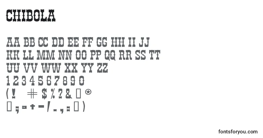 Czcionka Chibola – alfabet, cyfry, specjalne znaki