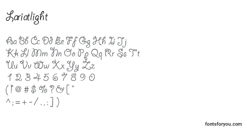 Czcionka Lariatlight – alfabet, cyfry, specjalne znaki