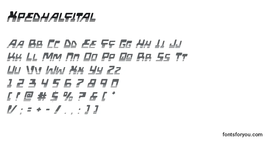 Schriftart Xpedhalfital – Alphabet, Zahlen, spezielle Symbole
