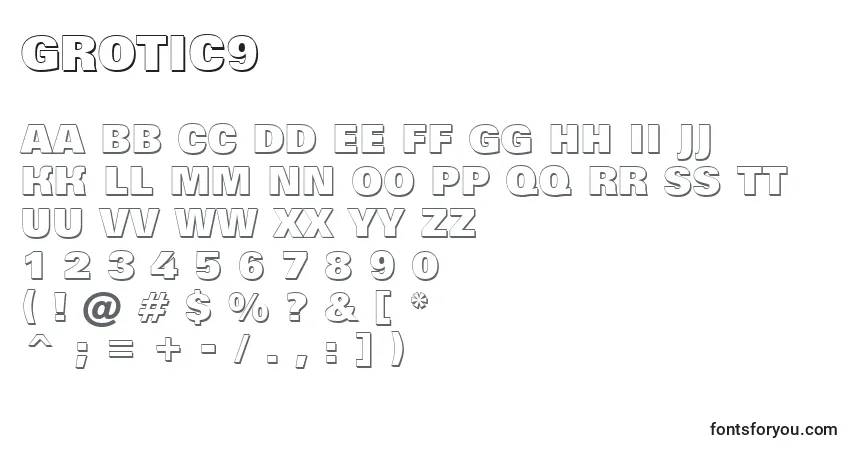Grotic9-fontti – aakkoset, numerot, erikoismerkit
