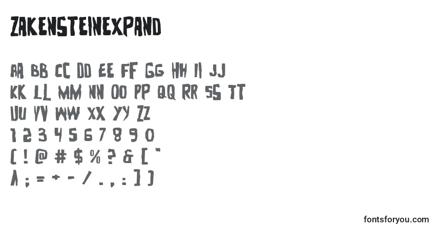 Шрифт Zakensteinexpand – алфавит, цифры, специальные символы