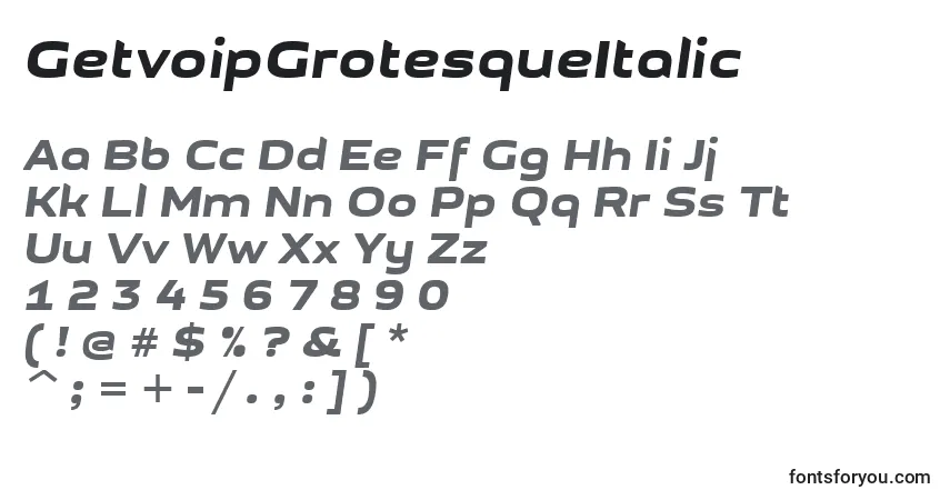 Шрифт GetvoipGrotesqueItalic – алфавит, цифры, специальные символы