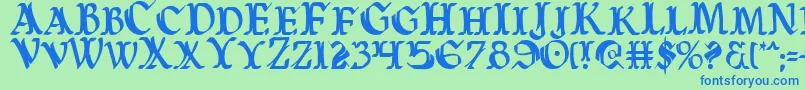 WarsOfAsgardCondensed-Schriftart – Blaue Schriften auf grünem Hintergrund
